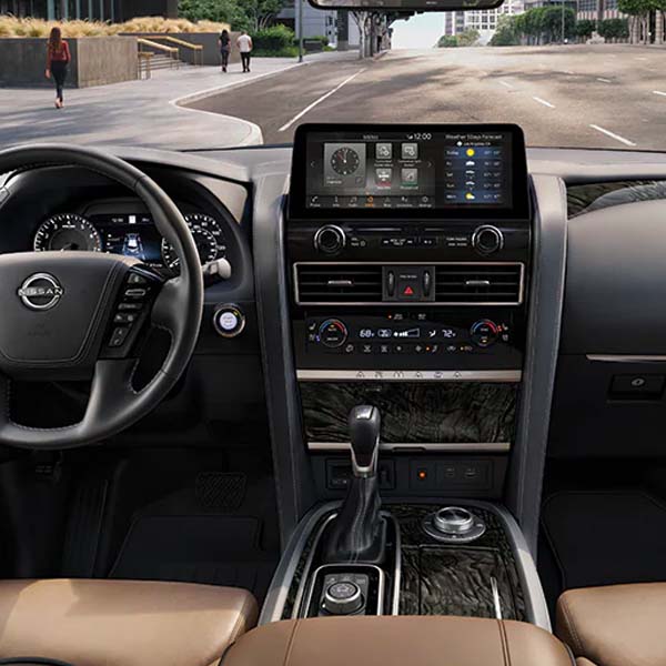 Interior shot of a 2024 Nissan Armada displaying it's 7-inch touch screen