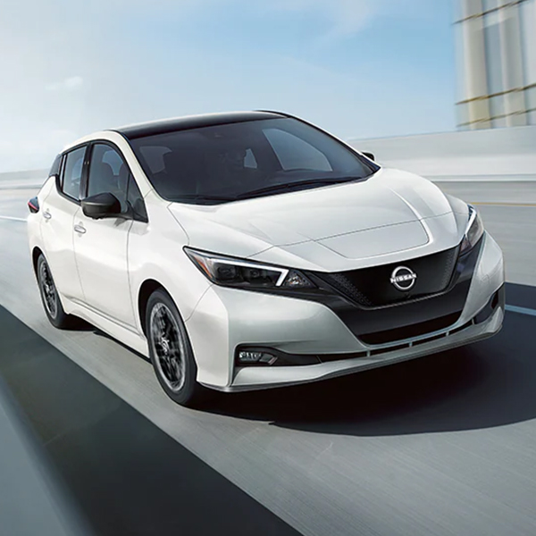 2024 Nissan LEAF in white on an overpass