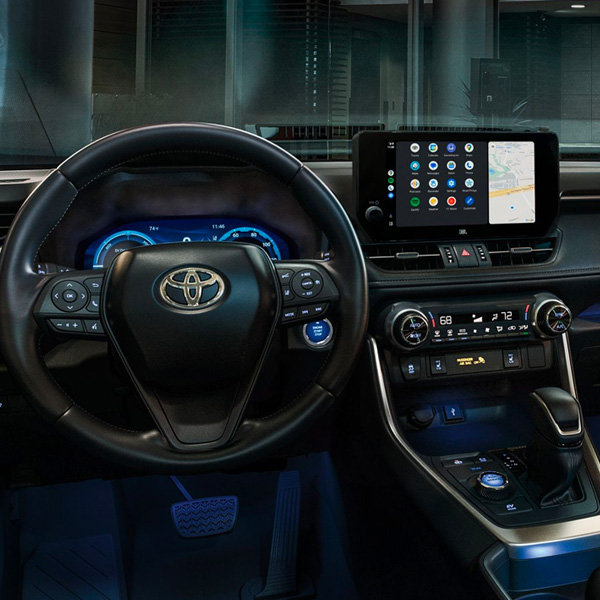 Hybrid XSE interior shown in Black/Blue SofTex® trim with available Advanced Technology Package and available 11-speaker JBL® Premium Audio. Interior shown with options using visual effects.