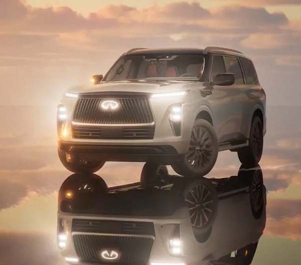 Exterior shot of the 2025 INFINITI QX80 SUV powered by a potent turbocharged V6 engine