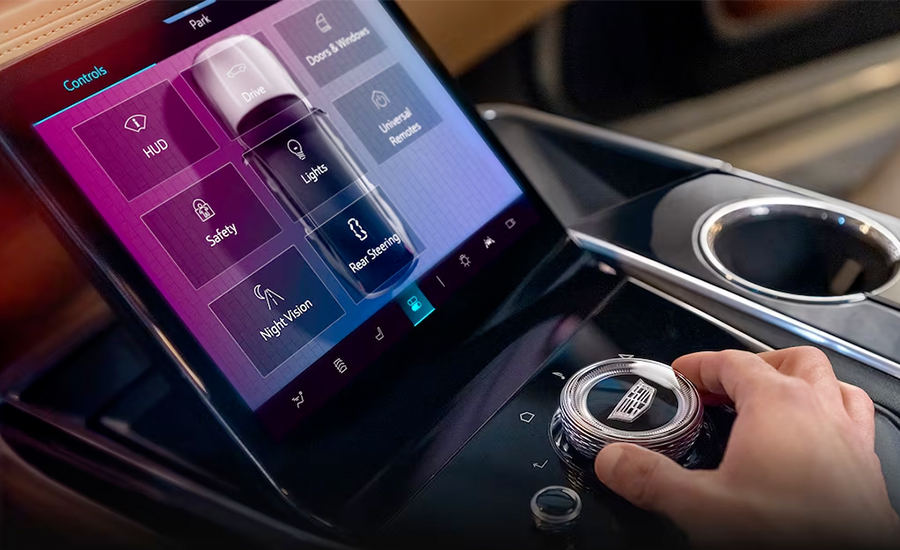 Side View of the Control Center with the Driver Adjusting the Knob