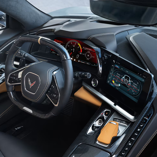 Interior dashboard shot of the 2025 Chevrolet Corvette E-Ray interior