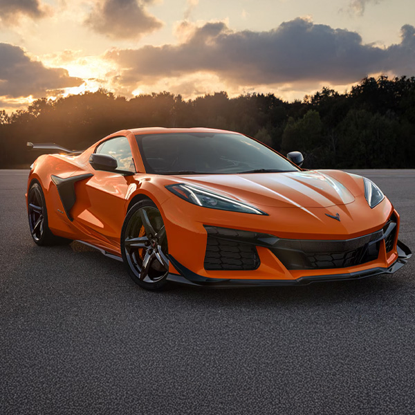 2025 Chevrolet Corvette Z06 parked at sunset.