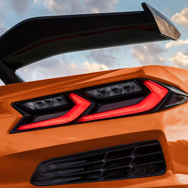 Detail shot of 2025 Chevrolet Corvette Z06 tail lights.