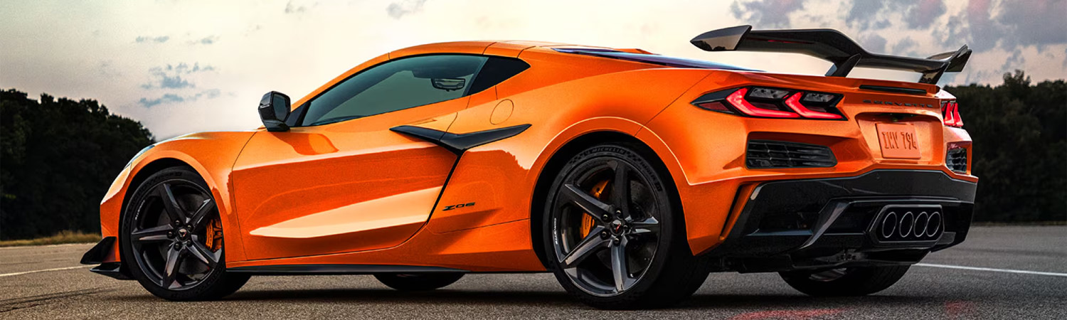 Rear view of 2025 Chevrolet Corvette Z06 parked on street.