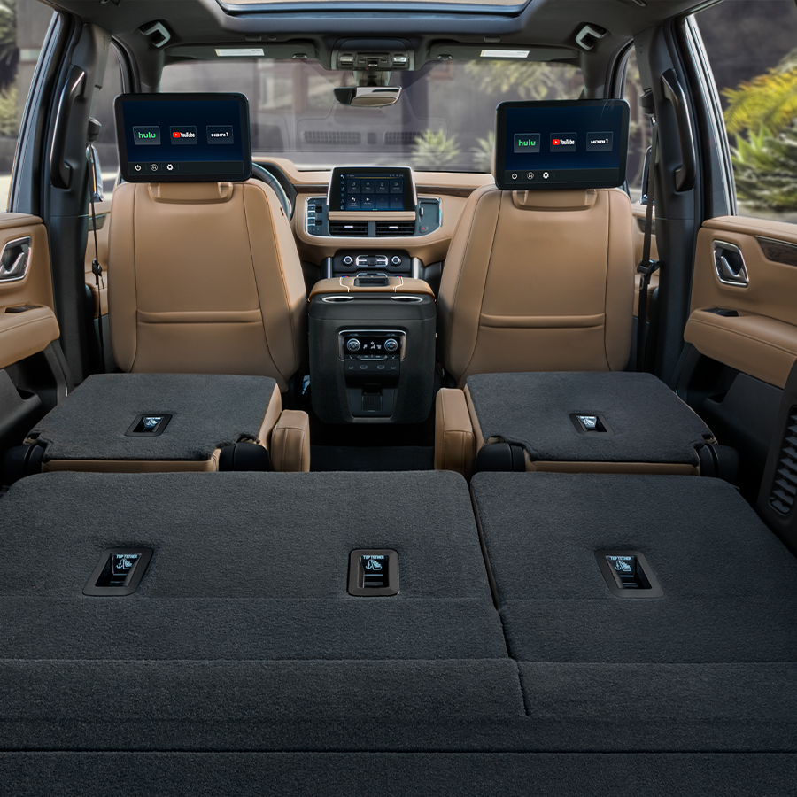 New Chevy Suburban interior showing seats folded down