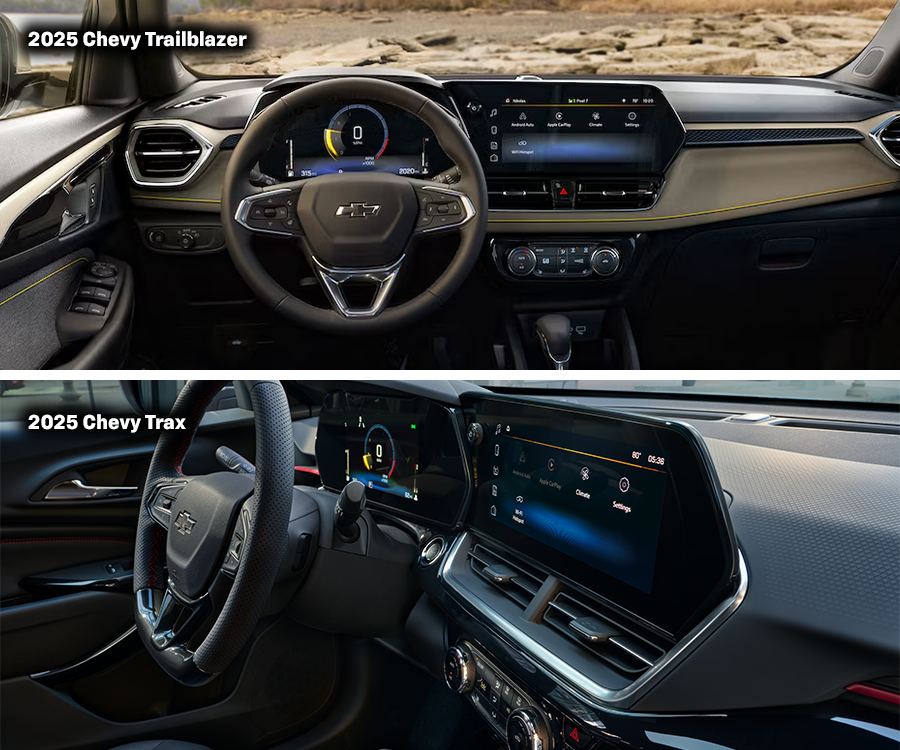 2025 Chevy Trailblazer and 2025 Chevy Trax interior views