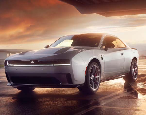 Image of a shiny 2025 Dodge Charger parked in a modern lot