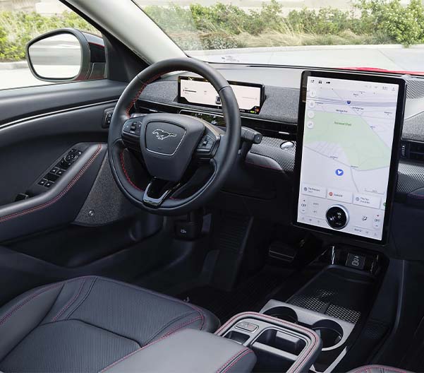 Interior view of the 2025 Ford Mustang Mach-E dashboard.