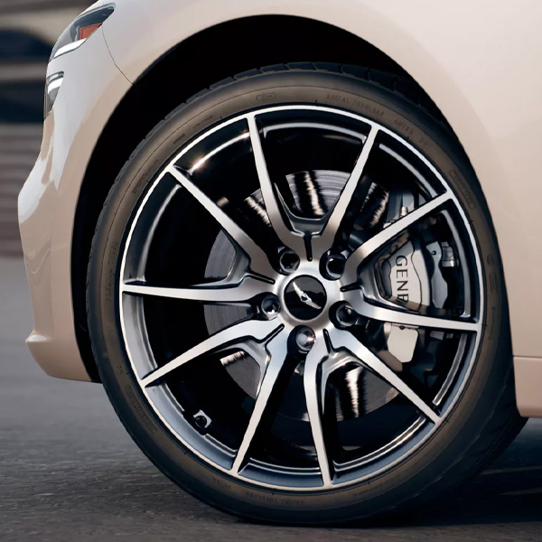 Close up of 2025 Genesis G70 tire rims.