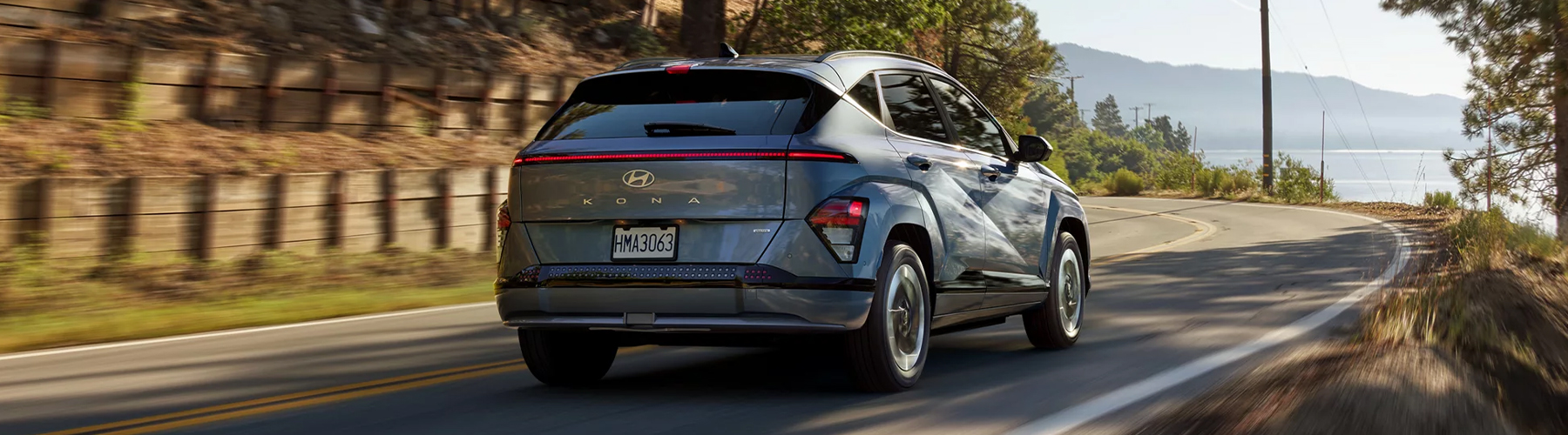 2025 Kona Electric rear 3/4 view.
