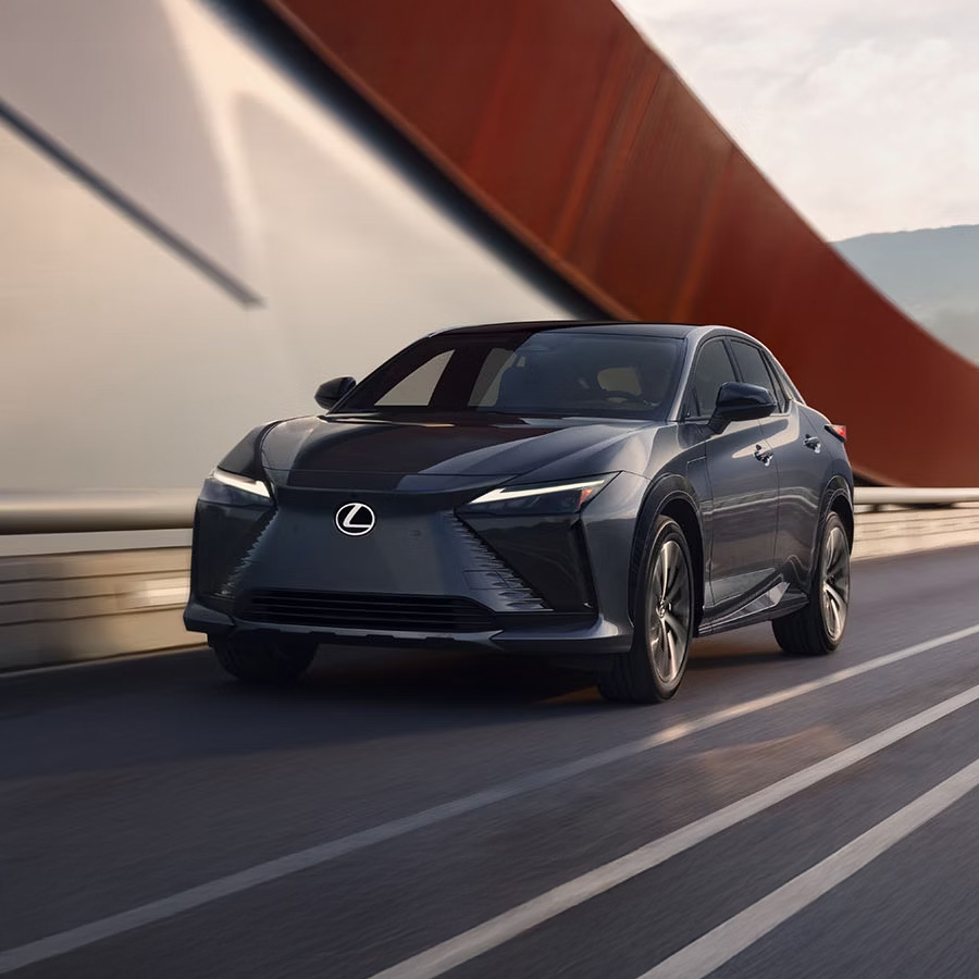 Exterior of the Lexus RZ shown in Cloudburst Gray.