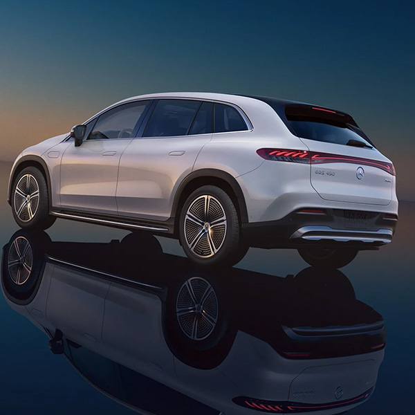 3/4 rear view of a 2025 Mercedes-Benz EQS SUV