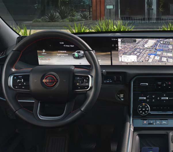 Interior view of the 2025 Nissan Armada dashboard displaying the technology