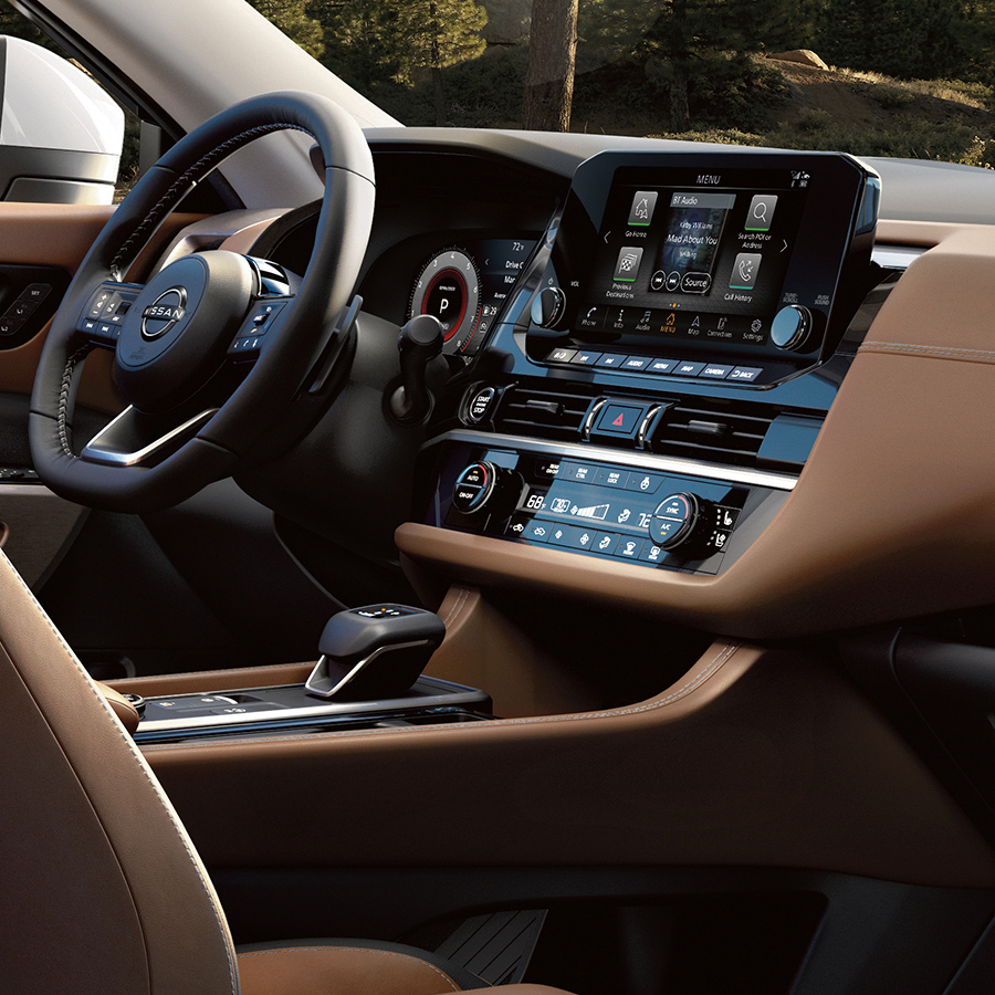 Interior shot of the 2025 Nissan Pathfinder showcasing it's 9-inch touchscreen