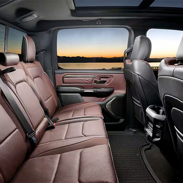 The interior of the 2025 RAM 1500 Ramcharger Limited Crew Cab, focusing on the rear seats.