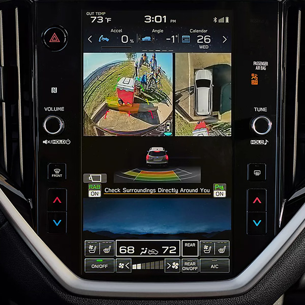 Interior dashboard shot of the 2025 Subaru Ascent's safety features