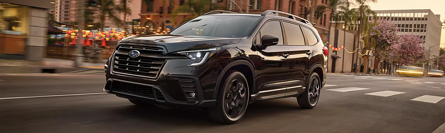 Front 3/4 shot of the 2025 Subaru Ascent driving down road