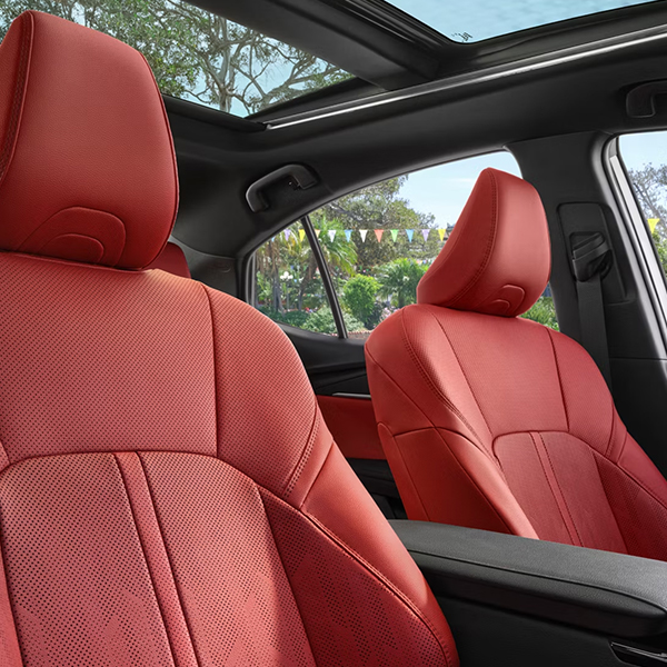 Front seats and panoramic roof of the 2025 Toyota Camry