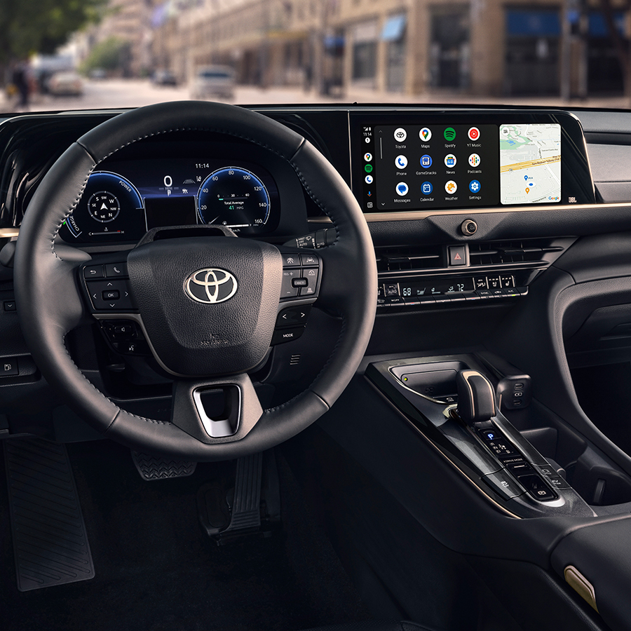 2025 Toyota Crown Platinum interior shown in Black leather trim. Prototype shown with options.