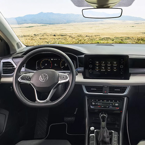 Interior dashboard shot of the 2025 Volkswagen Taos.