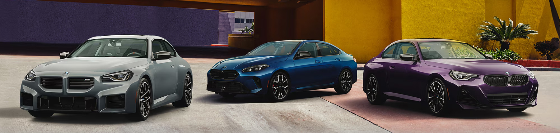 Pack shot of the 2 Series Coupe, 2 Series Gran Coupe, and M2 Coupe