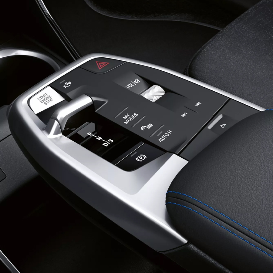 Close-up of the 2026 BMW X1's 7-speed dual clutch transmission.