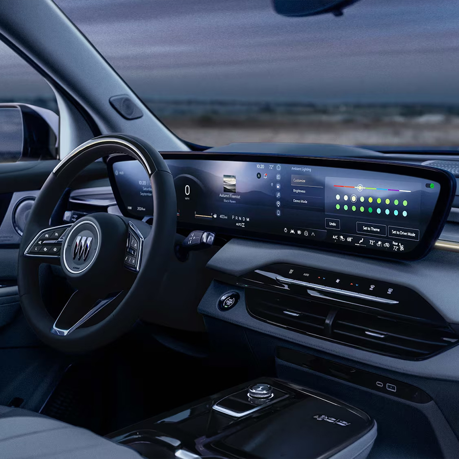 View of the Infotainment Screen and Steering Wheel in a 2025 Buick Enclave.