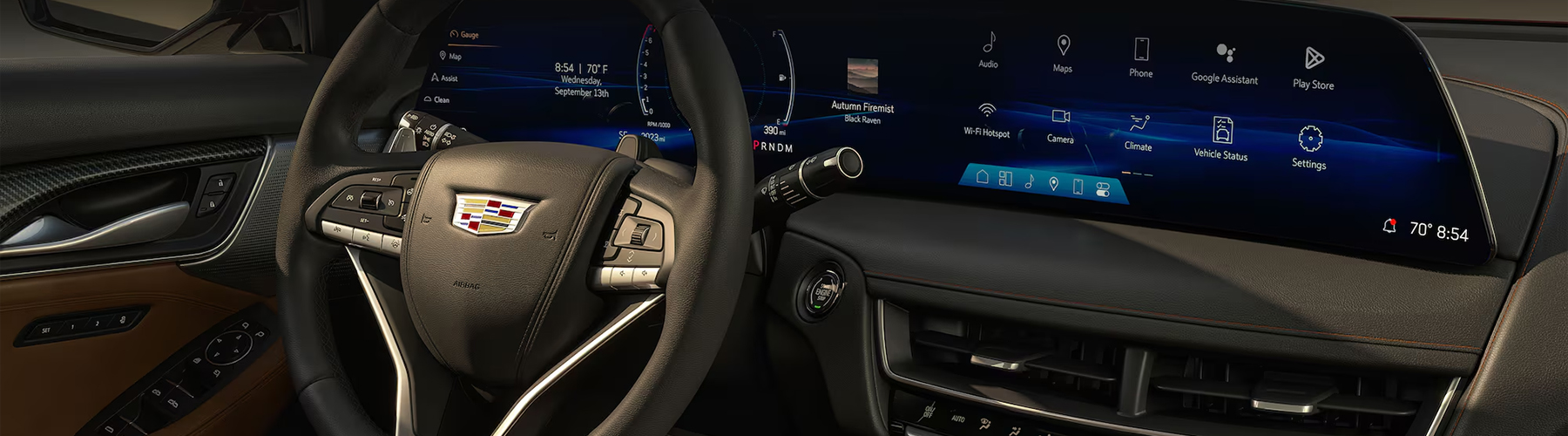 Passenger Side View of Sleek Dashboard and LED Display Screen in Cadillac CT5