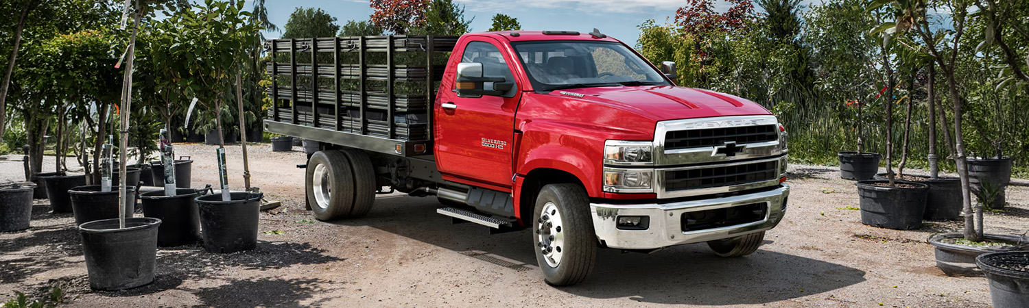 2026 Chevy Silverado Medium Duty Chassis Cab Hauling Trees From a Plant Nursery
