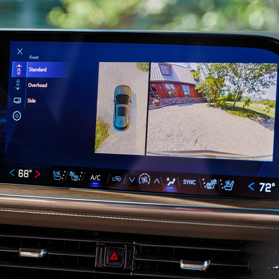Close-up of the 2026 Chevy Tahoe Display Screen Showing the Overhead Camera View