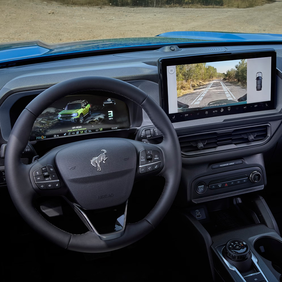 View from camera angle showing the road ahead inside of a 2026 Ford Bronco Sport®