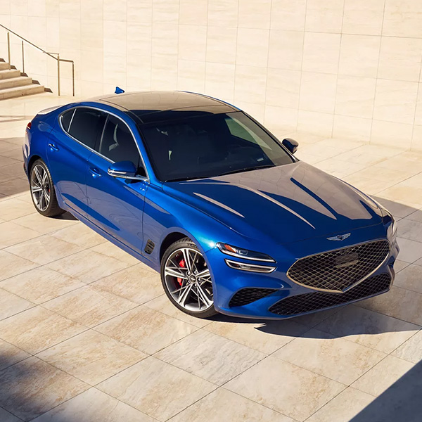 Overhead 3/4 shot of the 2026 Genesis G70 parked
