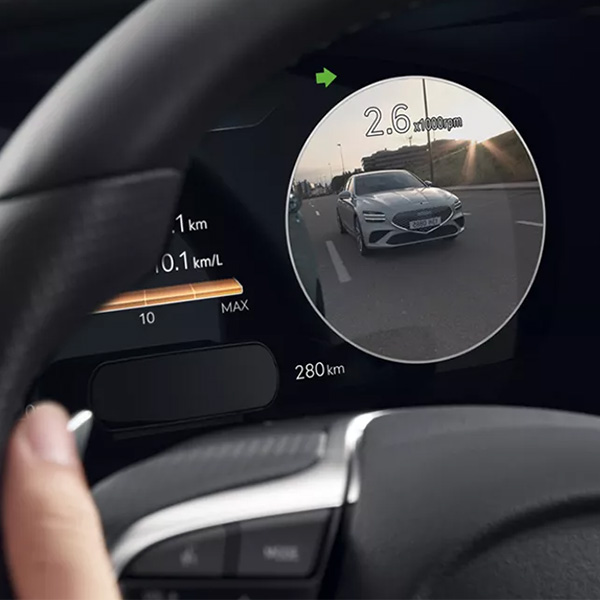 Blind spot monitor in action on the 2026 Genesis G70