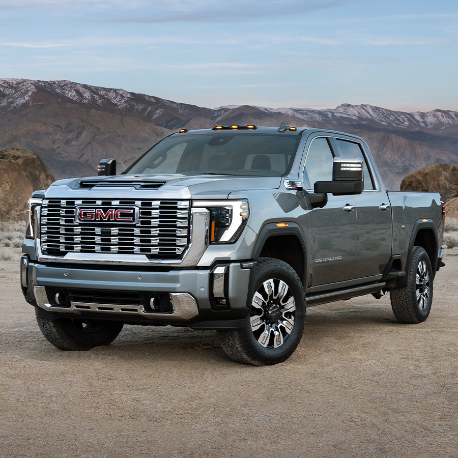 2026 GMC Sierra Denali 2500 HD Crew Cab Standard Box in Sterling Metallic 3/4 Drivers side Front in High desert