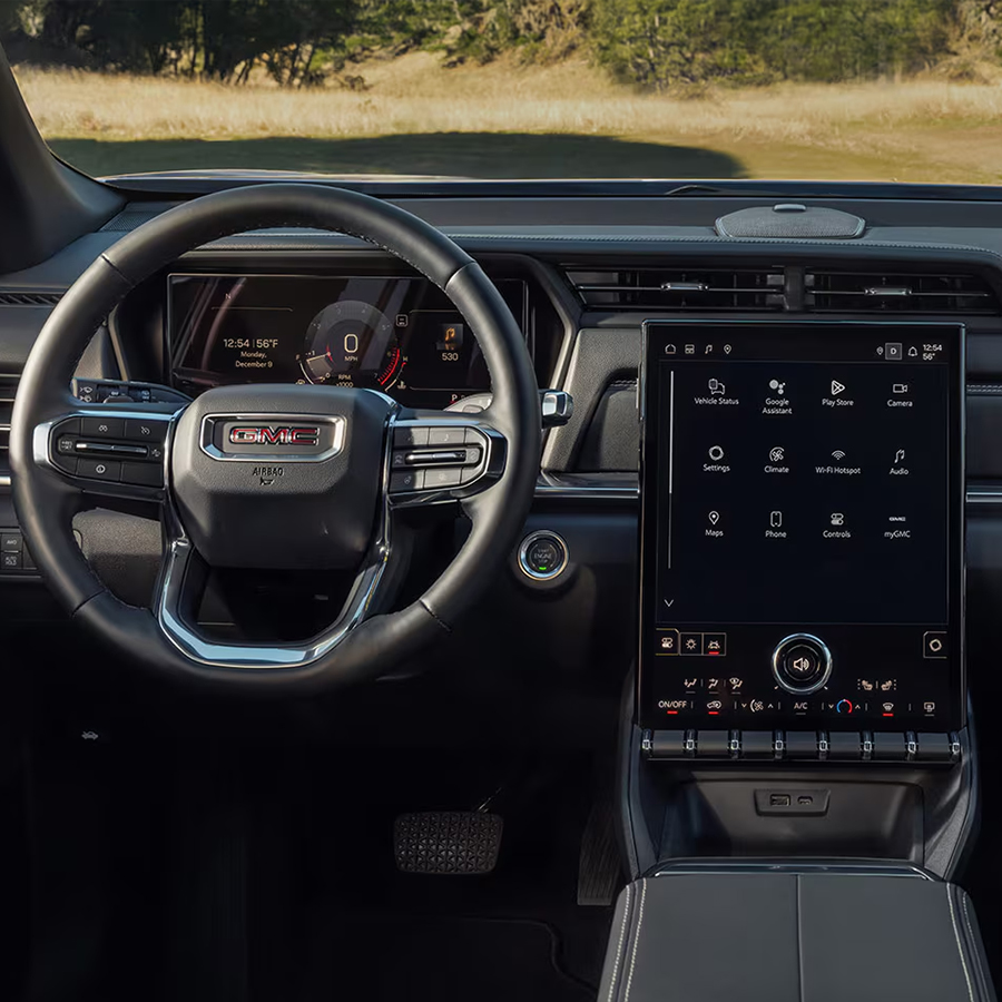 Interior View of the Dashboard, Steering Wheel, and Infotainment System in the 2026 GMC Terrain SUV