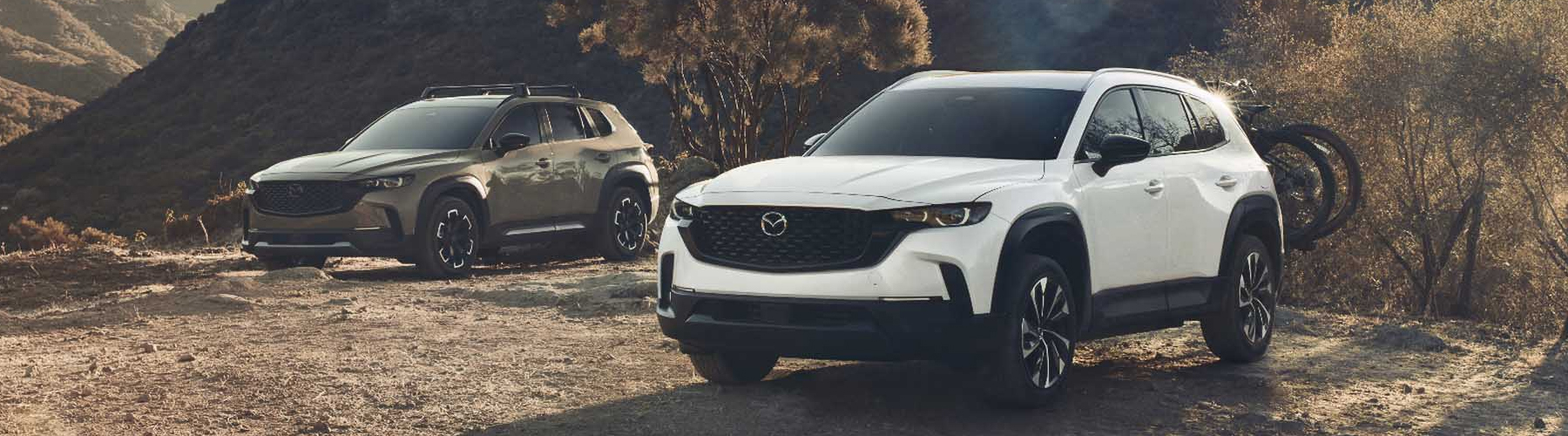 Two Mazda XC-50s parked on top of mountain