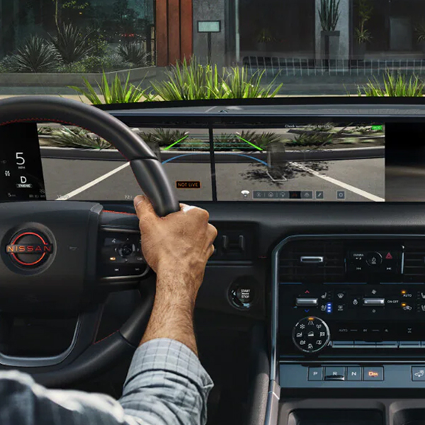 2026 Nissan Armada dashboard screens showing invisible hood view