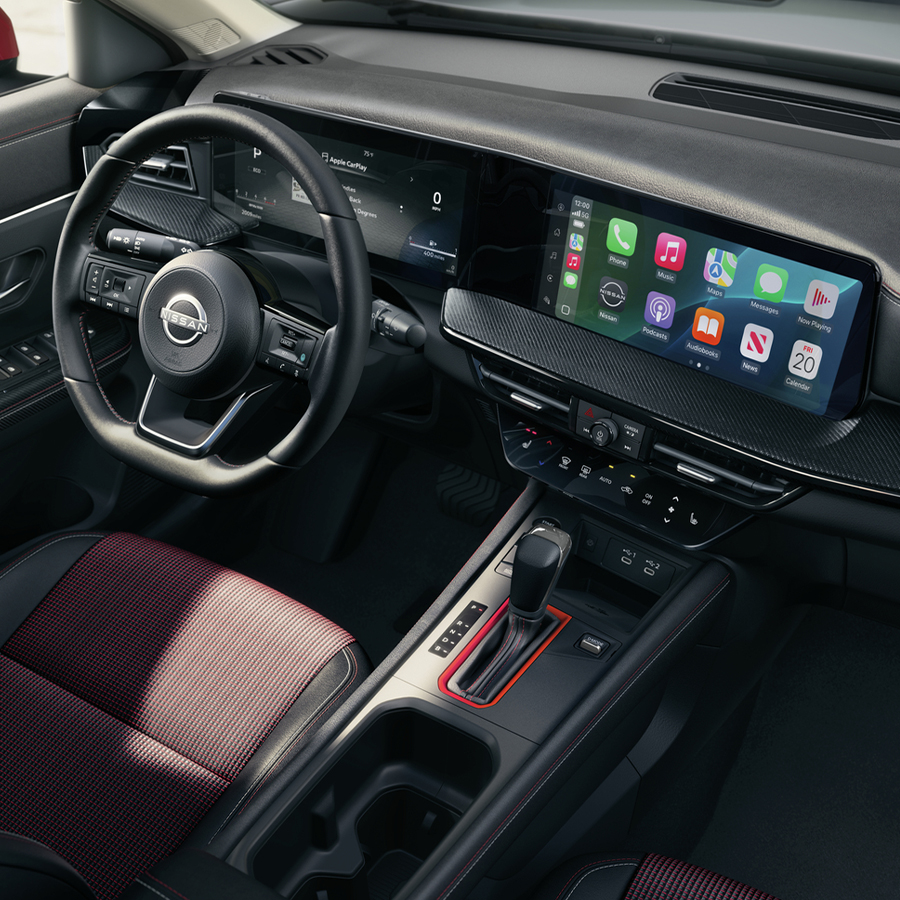 2026 Nissan Kicks SR Interior, Charcoal Leatherette Sport Cloth, Cockpit, Apple CarPlay