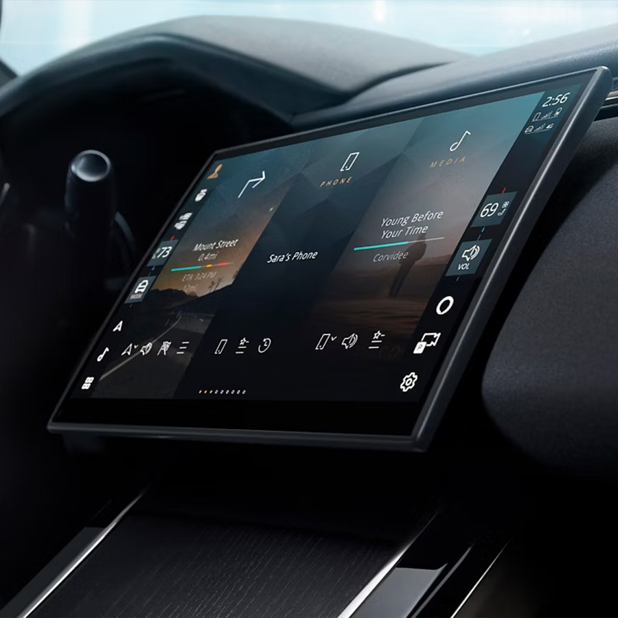 Interior infotainment system in the Range Rover Velar