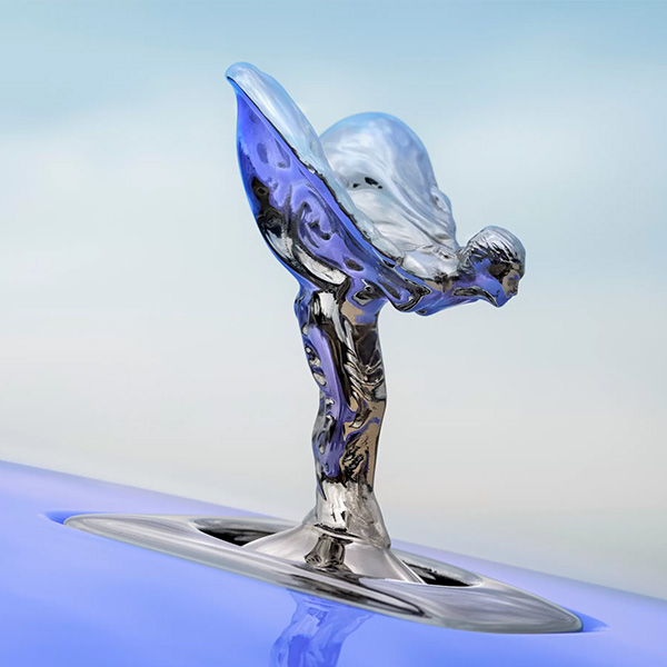 Detail shot of the 2026 Rolls-Royce Ghost Spirit of Ecstasy