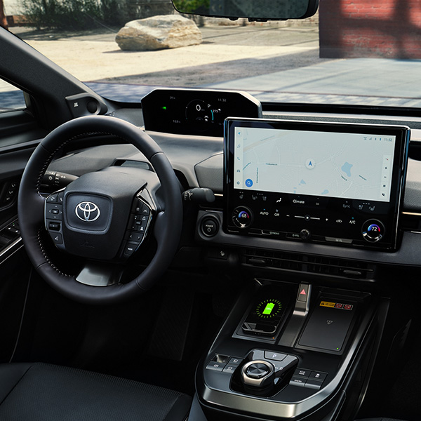 Interior dashboard shot of the 2026 Toyota bZ.