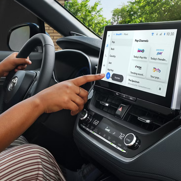 Hybrid XSE interior shown in Black SofTex® and fabric trim with Blue accent stitching. Prototype shown with options.