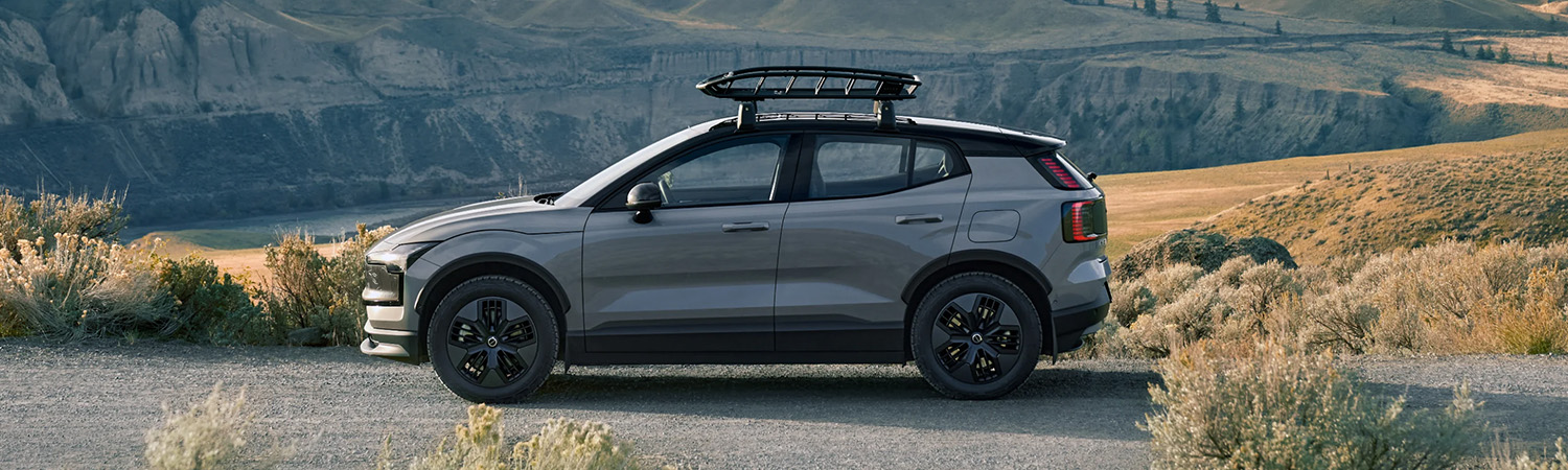 2026 Volvo EX30 parked by a mountain scene