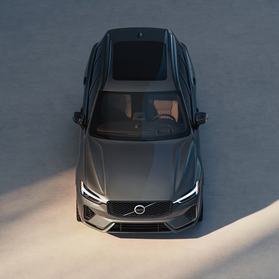 Top view of the Volvo XC60 midsize plug-in hybrid SUV.