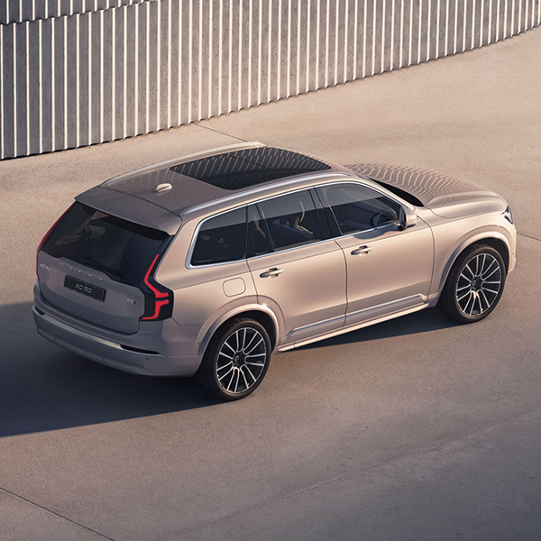 Top-angled rear and side view of the Volvo XC90