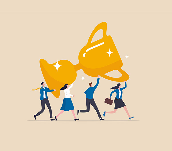 Illustration of big award being carried by team