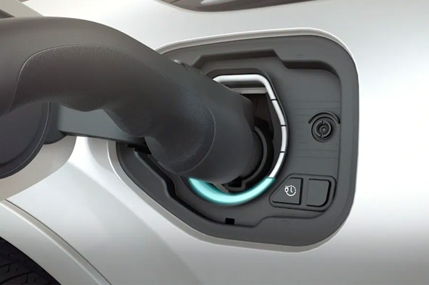 An animation of a charge port illuminating as a Lincoln hybrid electric vehicle charges is shown