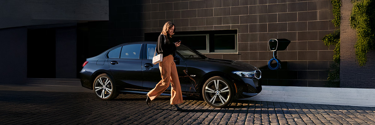 bmw parked on cobblestone