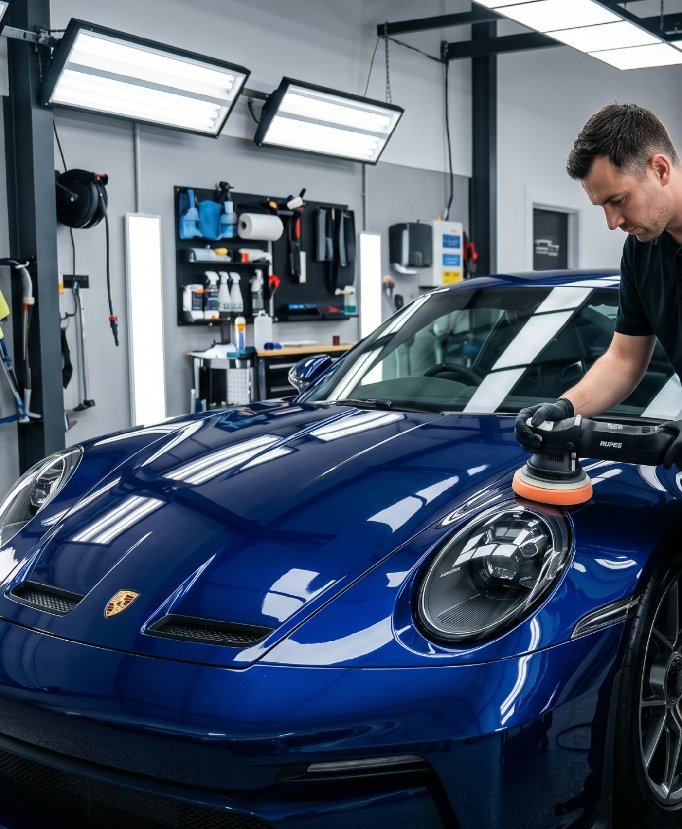 man detailing car